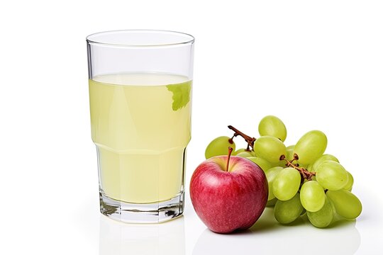 Apple & grape juice in glass isolated with clipping path included