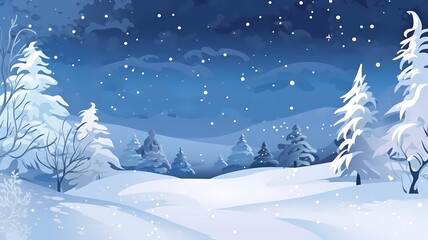 Illustration of Winter snow with snowfall and snowdrifts at night empty background with copy space 