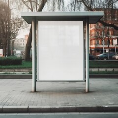 Generative AI : Blank banner. This is for advertisers to place ad copy samples on a bus shelter. - obrazy, fototapety, plakaty