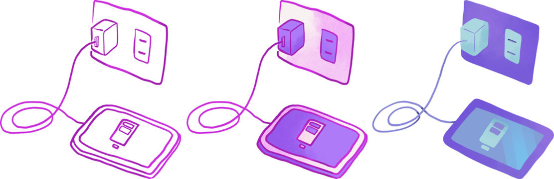 A smartphone charging battery hand drawn in flat art style.