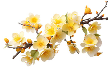 photorealistic close-up of yellow apricot blossoms on white background PNG