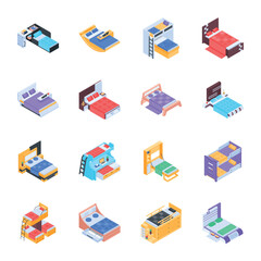 Pack of Bedroom Isometric Icons  

