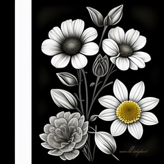 black and white flower