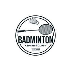 badminton vector graphic template. illustration of sport tournament in badge emblem retro style.