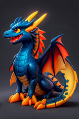 Illustration of a blue mythical dragon on a dark background. Zodiac sign and mascot 