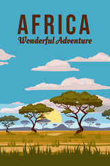 Africa travel poster savanna sunset