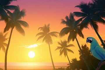 Fototapeta na wymiar Sunset in the tropic summer holiday on tropical palm beach banner design with copy space, Generative AI