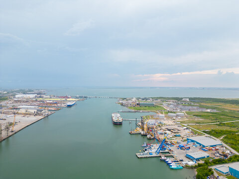 Aerial view of Port og Galveston Texas USA
