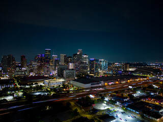Fototapeta na wymiar Aerial night photo Downtown Houston Texas circa July 2023