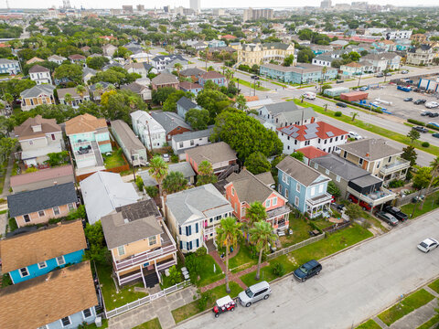 Aerial photo residential homes in Galveston Beach Texas
