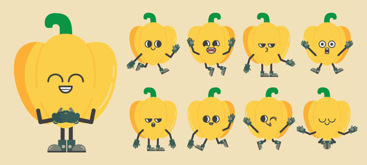 Fototapeta premium Funny cartoon different gestures set of vegetable vector