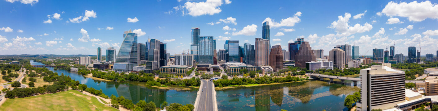 Aerial panorama Downtown Austin Texas USA