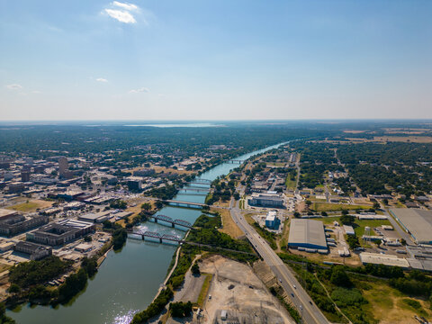 Aerial photo Brazoa River bridges Waco Texas