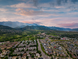 Aerial photo Colorado Springs residental neighborhoods near mountain ranges