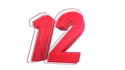 Creative red glossy 3d number 12