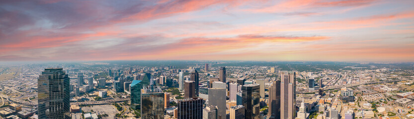 Aerial panorama rooftop skyscraper towers Dallas Texas