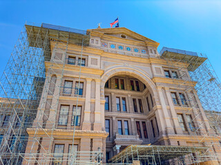 Photo of the Texas State Capitol Building Downtown Austin under repair and renovation circa 2023