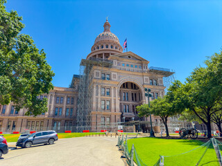 Photo of the Texas State Capitol Building Downtown Austin under repair and renovation circa 2023