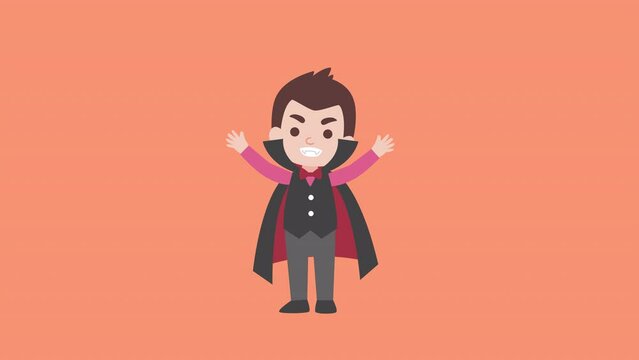 A Cute Dracula moving to celebrate Halloween celebrities' holiday greetings. alpha isolate Vector illustration vampire cartoon animation.