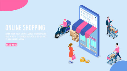 Shopping online process on smartphone and tablet.