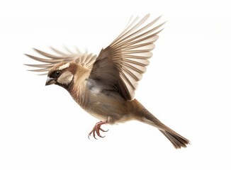 flying  bird sparrow isolated on white background, Generative AI