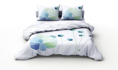 Photo of a beautifully decorated bed with vibrant blue and green floral patterns