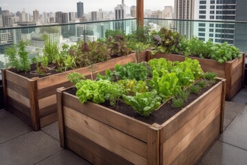 Fototapeta na wymiar Urban garden in a terrace of a capital city. AI generative