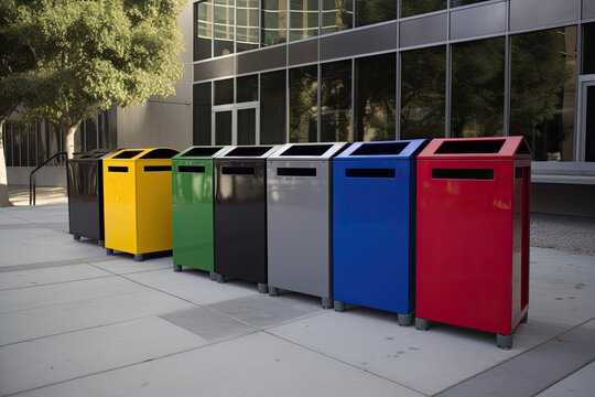 Waste separation bins outdoors. IA generative