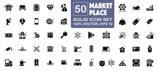 Fototapeta na wymiar Market Place icon collections. Marketplace icons. E-commerce, Sale, Offer, online shopping, delivery, store, marketing, money,. Vector illustration.