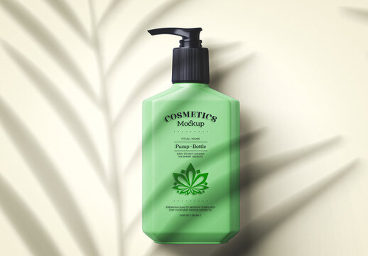 Green Filled Realistic Cosmetic Bottle Pump Mockup 