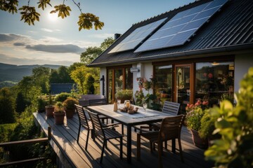 Naklejka na ściany i meble Generative AI - Embracing Solar Energy: A Modern Home for a Sustainable and Climate-Resilient Future