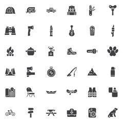 Camping and hiking vector icons set