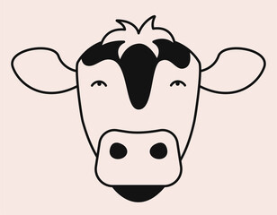 Cow face in doodle style. Cute farm animal.