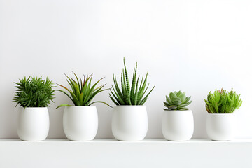 Various succulent plants in pots on white background. Generative Ai