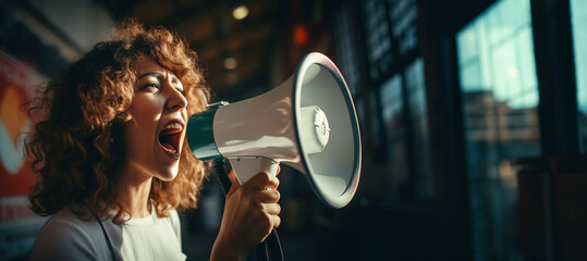 Women screaming in megaphone