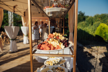 A large selection of food and different snacks in the oncoming zone of guests. A buffet for guests