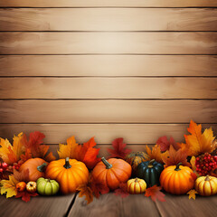 fall pumpkins and autumn leaves background