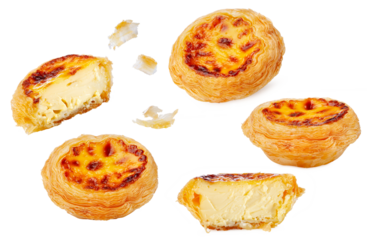 Portuguese egg tart dessert isolated on white background.