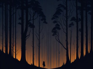 Forest at sunset illustration