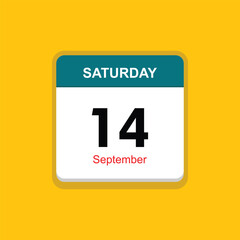 september 14 saturday icon with yellow background, calender icon