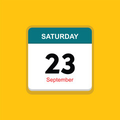 september 23 saturday icon with yellow background, calender icon