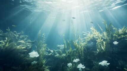 Fototapeta na wymiar Underwater view of sunny serene sea