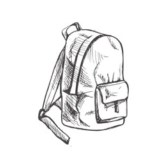 Vector hand-drawn school Illustration. Detailed retro style .backpack sketch. Vintage sketch element. Back to School.