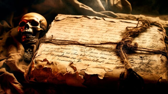 Aged parchment paper with handwritten incantations, invoking the spirit of Halloween.