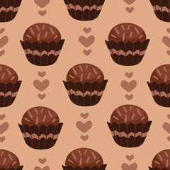 Chocolate candy confectionery seamless pattern with hearts