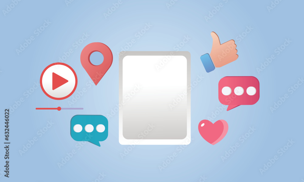 Poster social media renders with frames such as buttons and geometric shapes.on blue background.vector desi