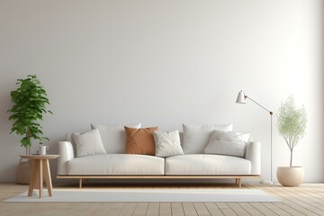 Minimalist modern living room interior background, Scandinavian style. generative AI