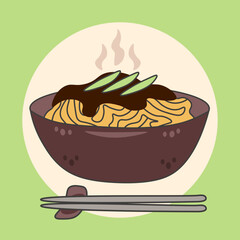jjajangmyeon korean food doodle vector