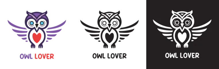Fotobehang Cute owl logo vector, simple Owl logo design, pet shop logo template editable, logotype, black and white variations, owl lovers logo design © stockeefy