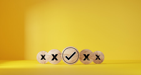 Checklist. Wooden label with tick mark icons for Task list, Confirmation or Double check. Quality...